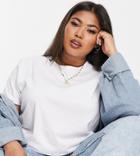 Cotton: On Curve Long Sleeve Round Neck T-shirt In White
