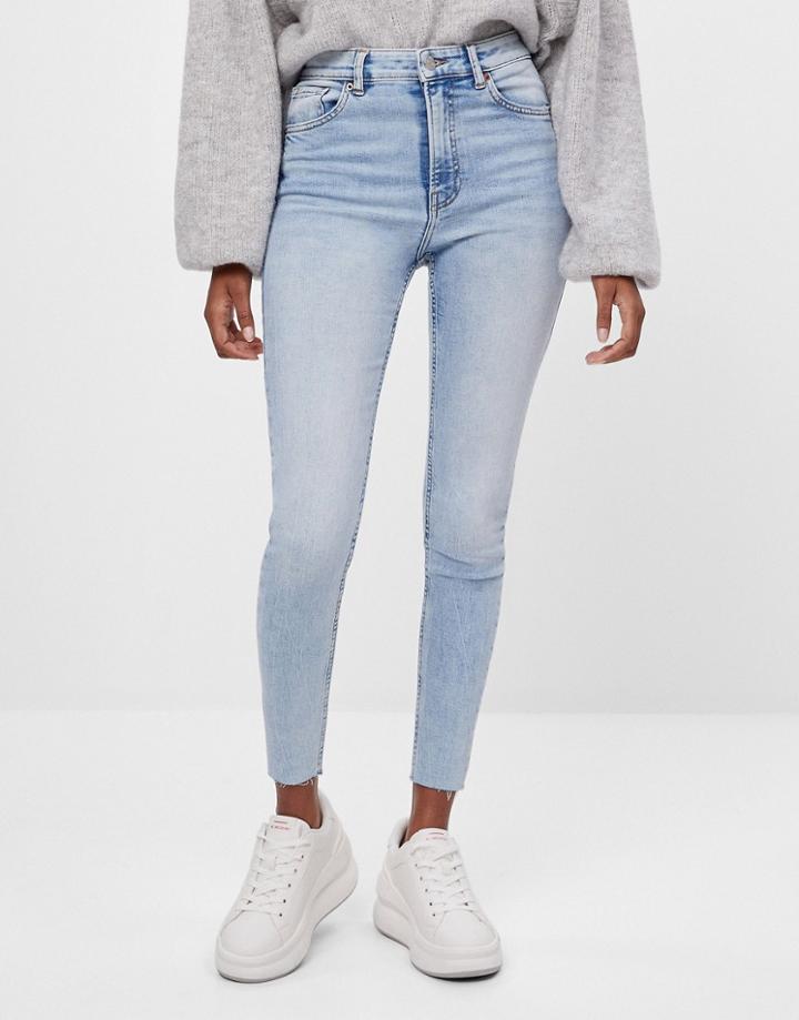 Bershka High Rise Skinny Jean In Bleach Blue-blues
