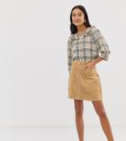 Monki Cord Zip Up Mini Skirt In Beige-neutral