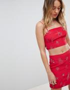 Honey Punch Crop Cami With Jellyfish Embroidery - Red