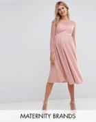 Little Mistress Maternity Midi Dress With Pearl Embellishment - Pink