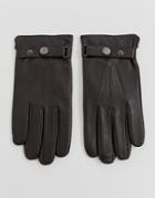 Peter Werth Leather Gloves With Popper In Brown - Brown