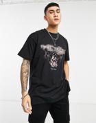 Night Addict Oversized T-shirt With Barking Dog Print In Black