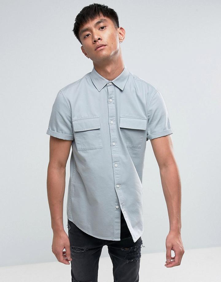 Asos Regular Fit Twill Shirt In Blue - Blue