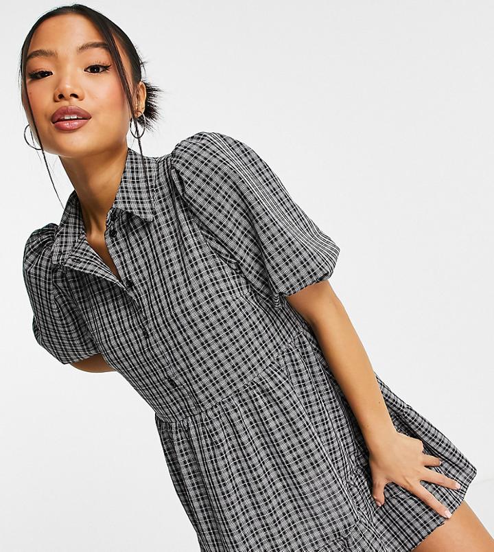 Miss Selfridge Petite Shirt Mini Dress In Black Check