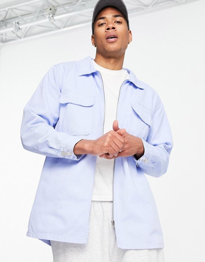 Mennace Aftermath Double Pocket Denim Shirt In Blue-blues