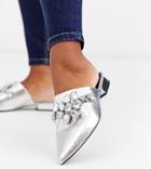 Asos Design Wide Fit Verona Embellished Flat Shoes In Silver