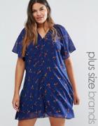 Yumi Plus Tea Dress In Bird Print - Navy