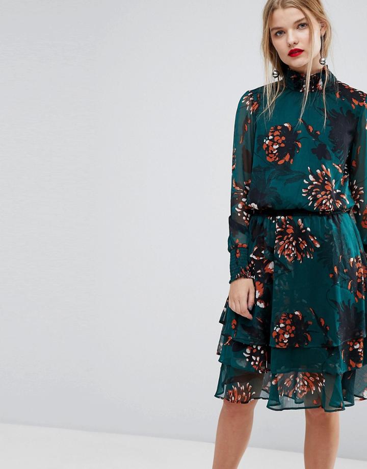Y.a.s Bold Floral Print High Neck Skater Dress - Multi