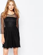 Vila Lace Sleeve Skater Dress - Black