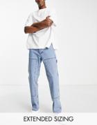 Asos Design Straight Leg Carpenter Jeans In Mid Wash-blue