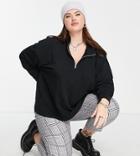 Only Plus Caressi Long Sleeve Highneck Half Zip Sweatshirt In Black