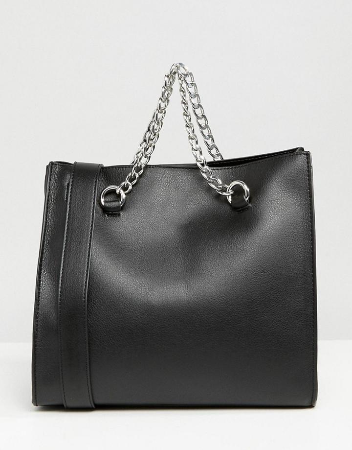 Pull & Bear Chain Detail Shoulder Bag - Black