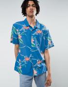 Brixton Relaxed Fit Shirt In Blue Floral Print - Blue