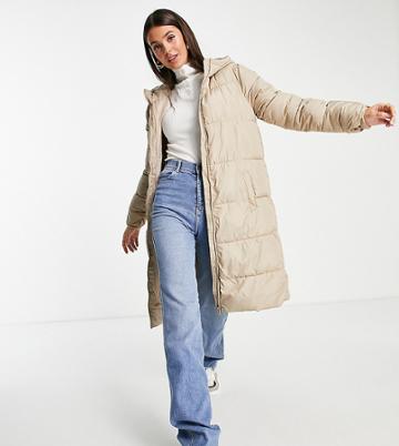 Pieces Tall Longline Padded Coat In Beige-neutral