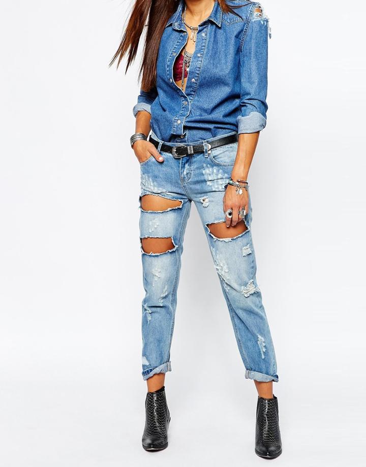 One Teaspoon Awesome Baggies Distressed Jeans In Blue - Austyn