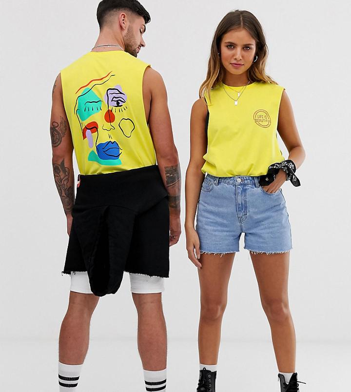 Life Is Beautiful Unisex Printed Tank - Yellow