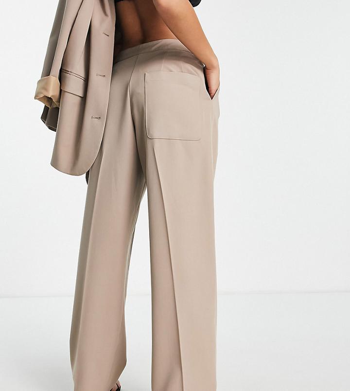Topshop Co Ord Petite Fashion Mensy Pants In Taupe - Part Of A Set-brown
