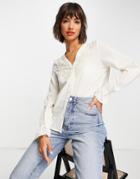 Vero Moda V-neck Blouse With Lace Detail And Elasticized Cuffs In Cream-white