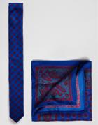 Asos Paisley Tie And Pocket Square Pack In Silk Save 17% - Navy
