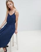 Brave Soul Becky Button Through Midi Dress With Drawstring Waist - Blue
