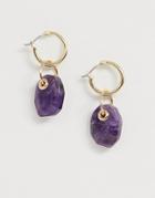 Asos Design Earrings With Open Link Drop And Semi-precious Stone In Gold Tone - Gold