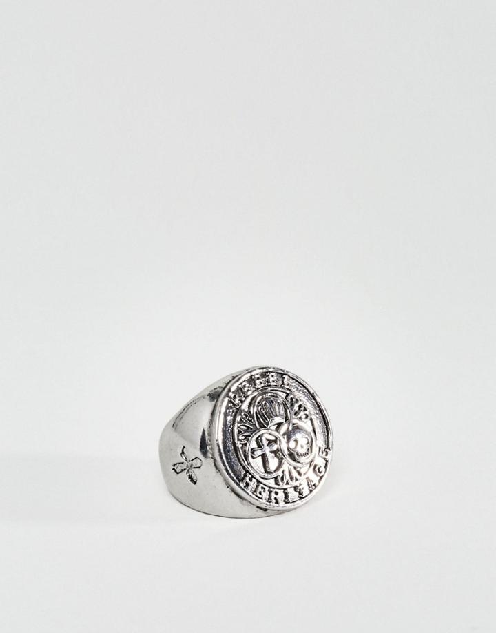 Rebel Heritage Trinity Signet Ring In Gunmetal - Silver