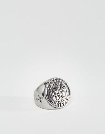 Rebel Heritage Trinity Signet Ring In Gunmetal - Silver