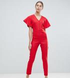 New Look Tall Flutter Sleeve Jumpsuit - Red