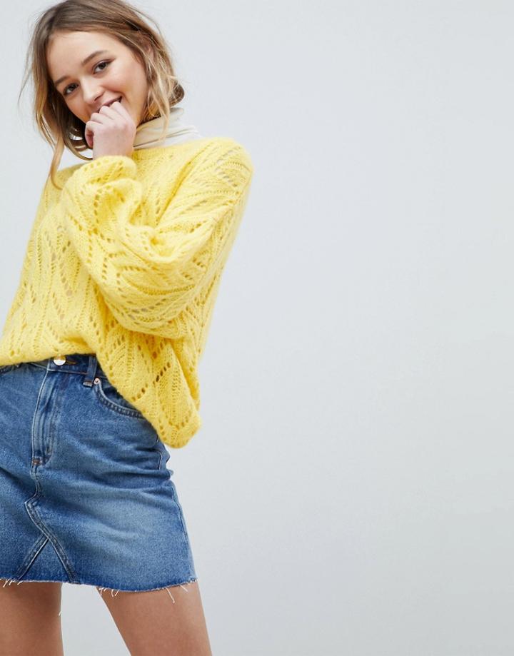 Monki Lightweight Cable Knitted Sweater - Yellow