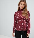 Fashion Union Petite High Neck Blouse In Vintage Floral - Red