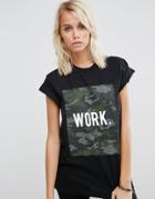 Asos Boyfriend T-shirt With Camo Work Print - Black