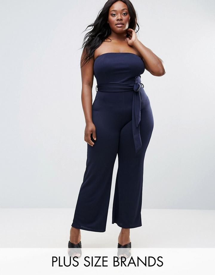 Club L Plus Bandeau Jumpsuit With Belt - Navy
