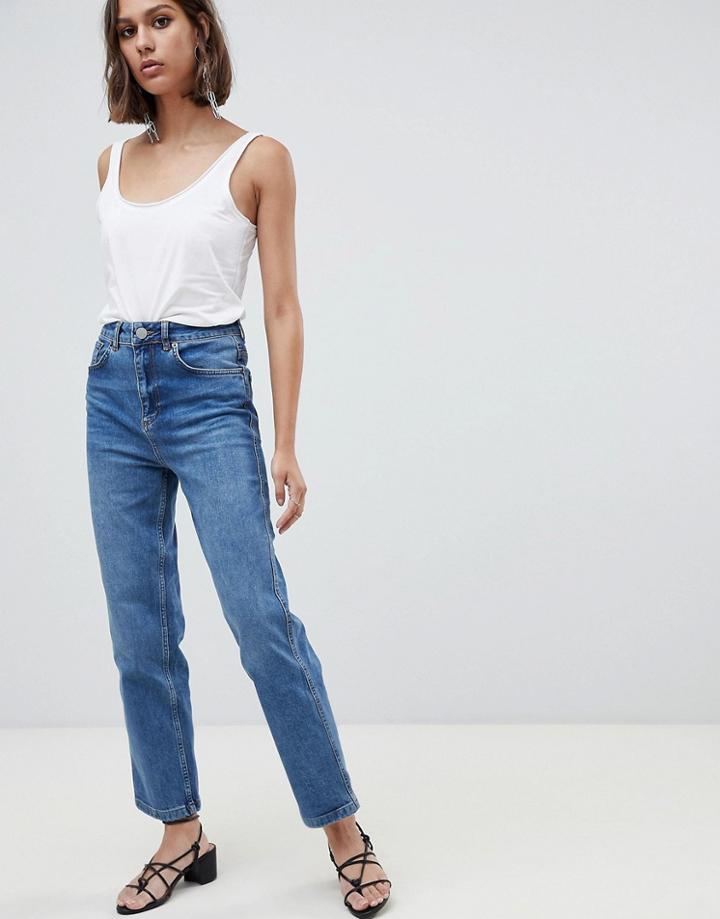 Asos Design Farleigh High Waisted Straight Leg Jeans In Dark Stone Wash-blue
