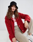 Daisy Street Oversized Coat In Teddy Fleece - Red