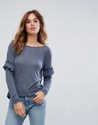Vero Moda Ruffle Long Sleeve T-shirt - Blue