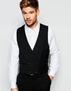 Hart Hollywood By Nick Hart 100% Wool Double Breasted Tuxedo Vest In Slim Fit - Black