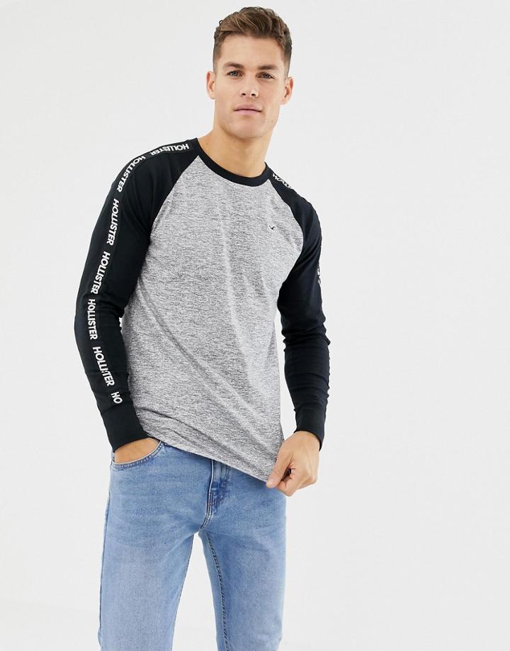 Hollister Long Sleeve Baseball Top With Logo Taping In Black/dark Gray Marl - Gray