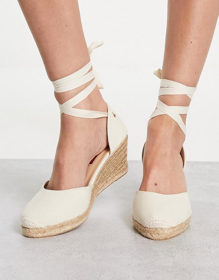 London Rebel Espadrille Wedges In Ecru-white