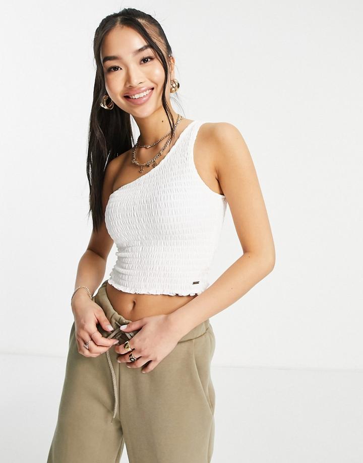 Hollister Smocked One Shoulder Top In White