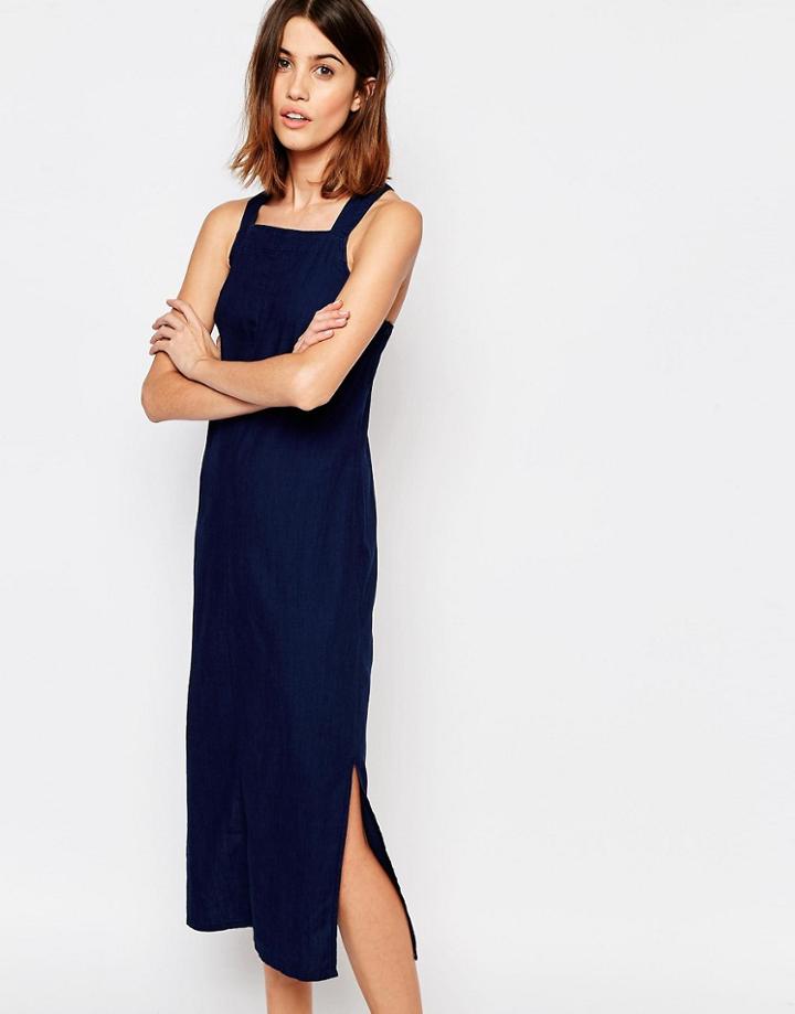 Warehouse Column Pinny Dress - Indigo