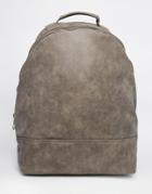 Asos Backpack In Gray Faux Suede With Metal Zips - Gray