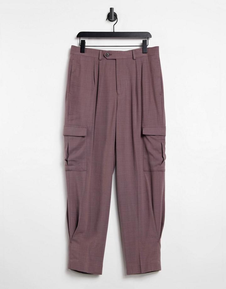 Asos Design High Waist Wide Leg Smart Pant In Purple Cross Hatch