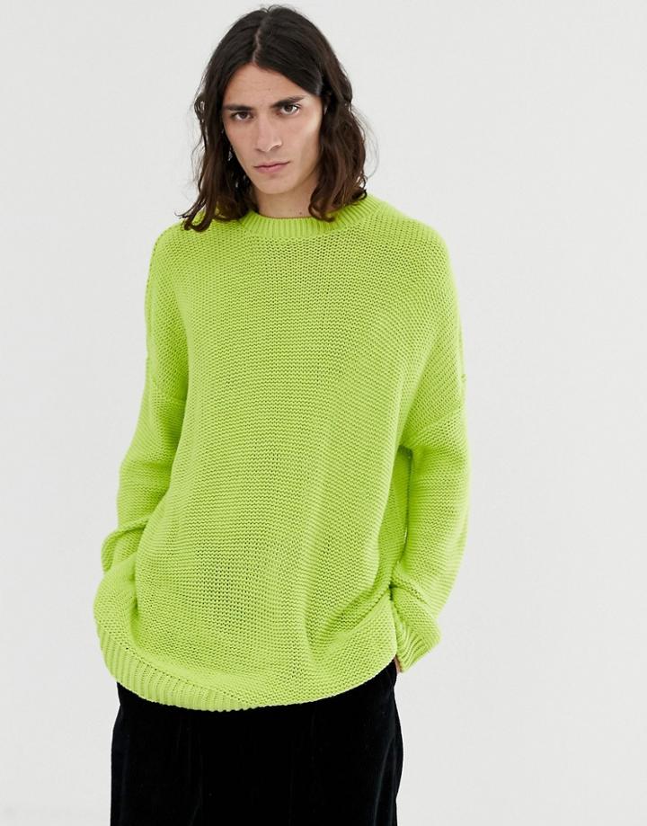 Asos Design Oversized Textured Knit Sweater In Lime Green - Green