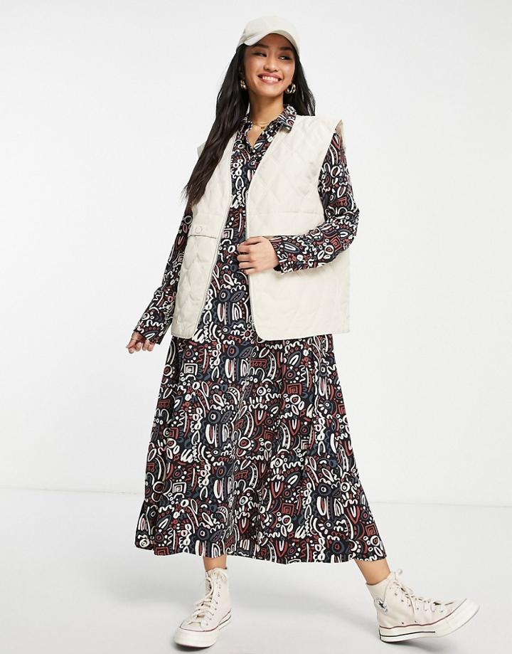 Monki Recycled Midi Shirt Dress In Black Floral
