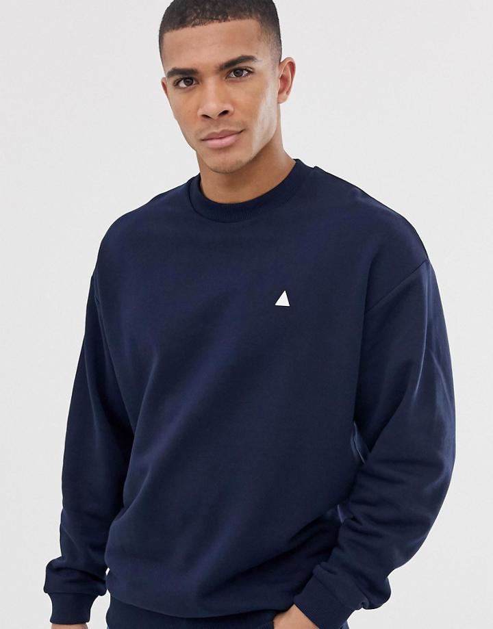 Asos Design Oversized Sweatshirt In Navy With Triangle - Navy