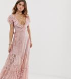 Sisters Of The Tribe Lace Maxi Dress With Leg Split - Pink