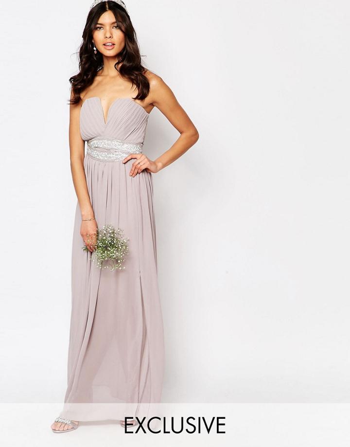 Tfnc Wedding Pleated Embellished Waist Maxi Dress - Lavander