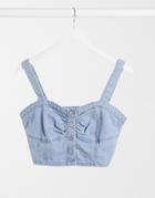 Miss Selfridge Denim Button Front Top In Blue-blues