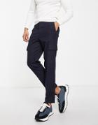 Selected Homme Slim Fit Tapered Pants With Cargo Pockets In Navy